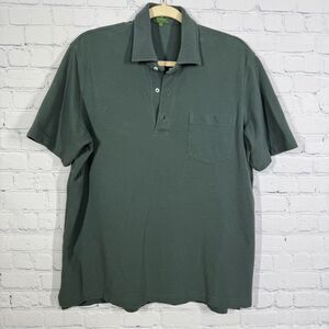 Sid Mashburn Polo Shirt Mens Large Green Pique Cotton Short Sleeve Preppy Pocket